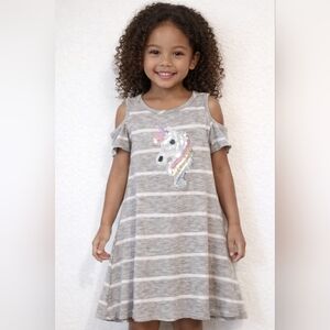 NWT Pink Crush Toddler's Sequin Unicorn Striped Dress Rayon Spandex Made in USA